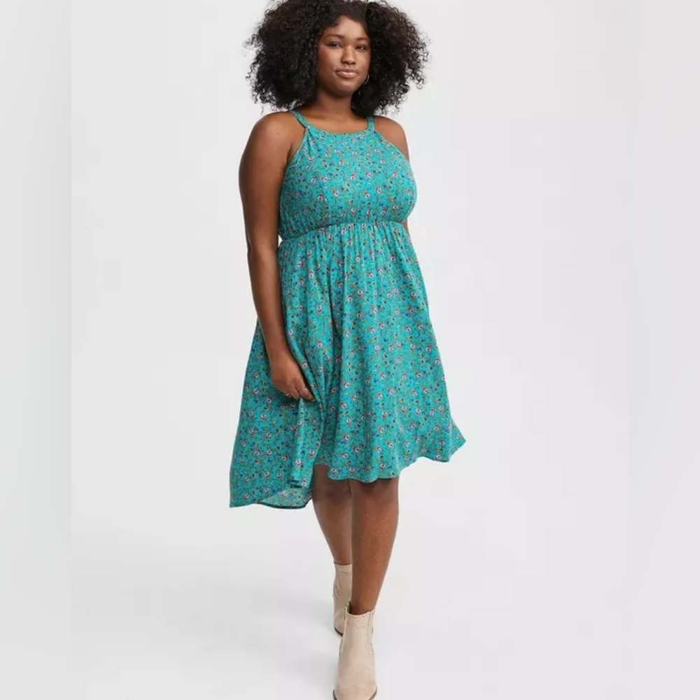 Torrid Teal Floral Halter Neck High Low Sleeveless A Line Dress Plus 3X NWOT